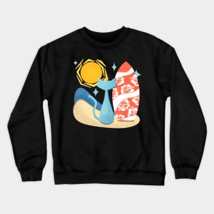 Funny Atomic Surf Cat Mid Century Modern Vibe and Surfboard Crewneck Sweatshirt